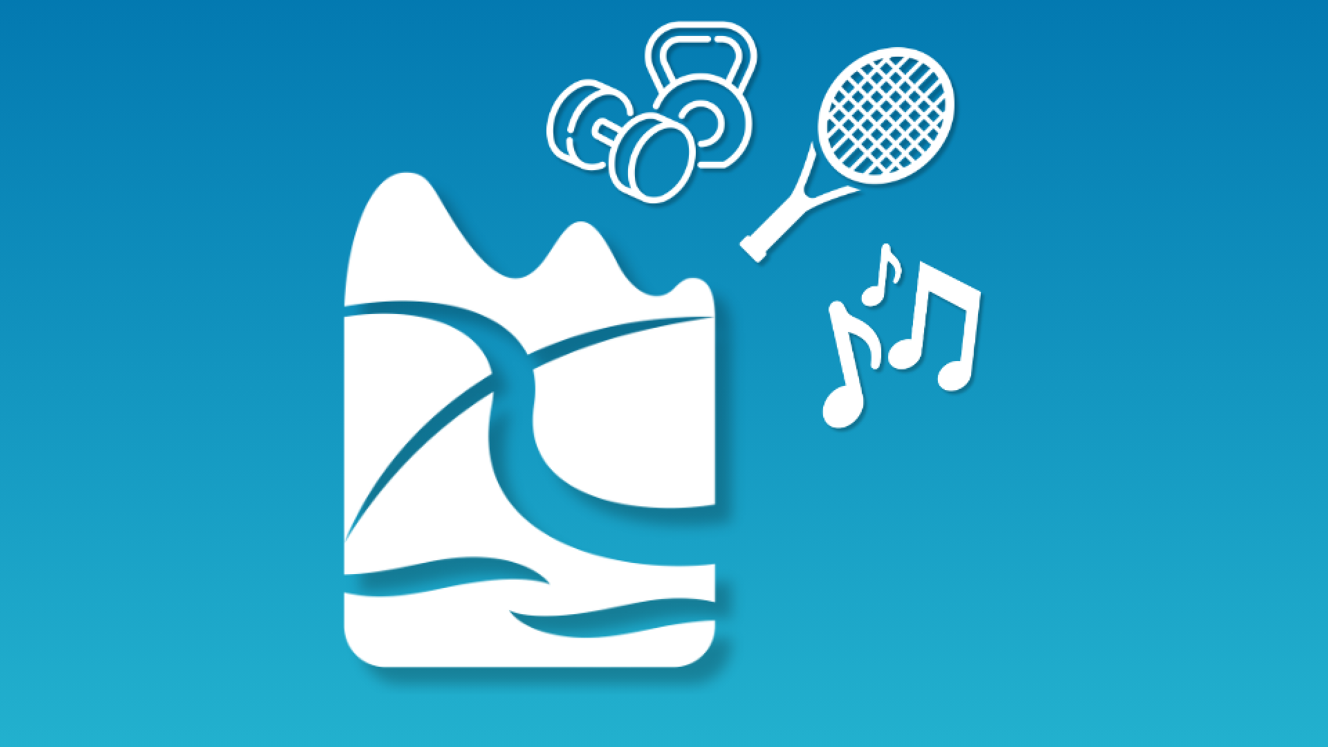 City logo with weights on the top, racket and musical notes.