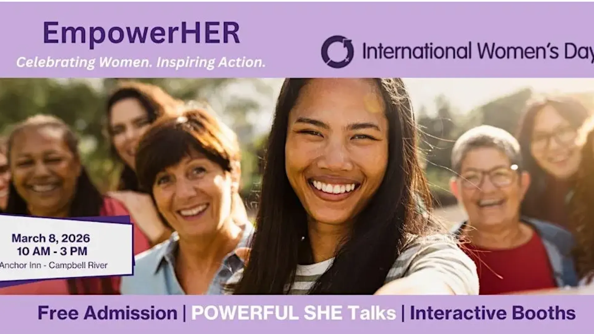 A group of women smiling and advertising an event.