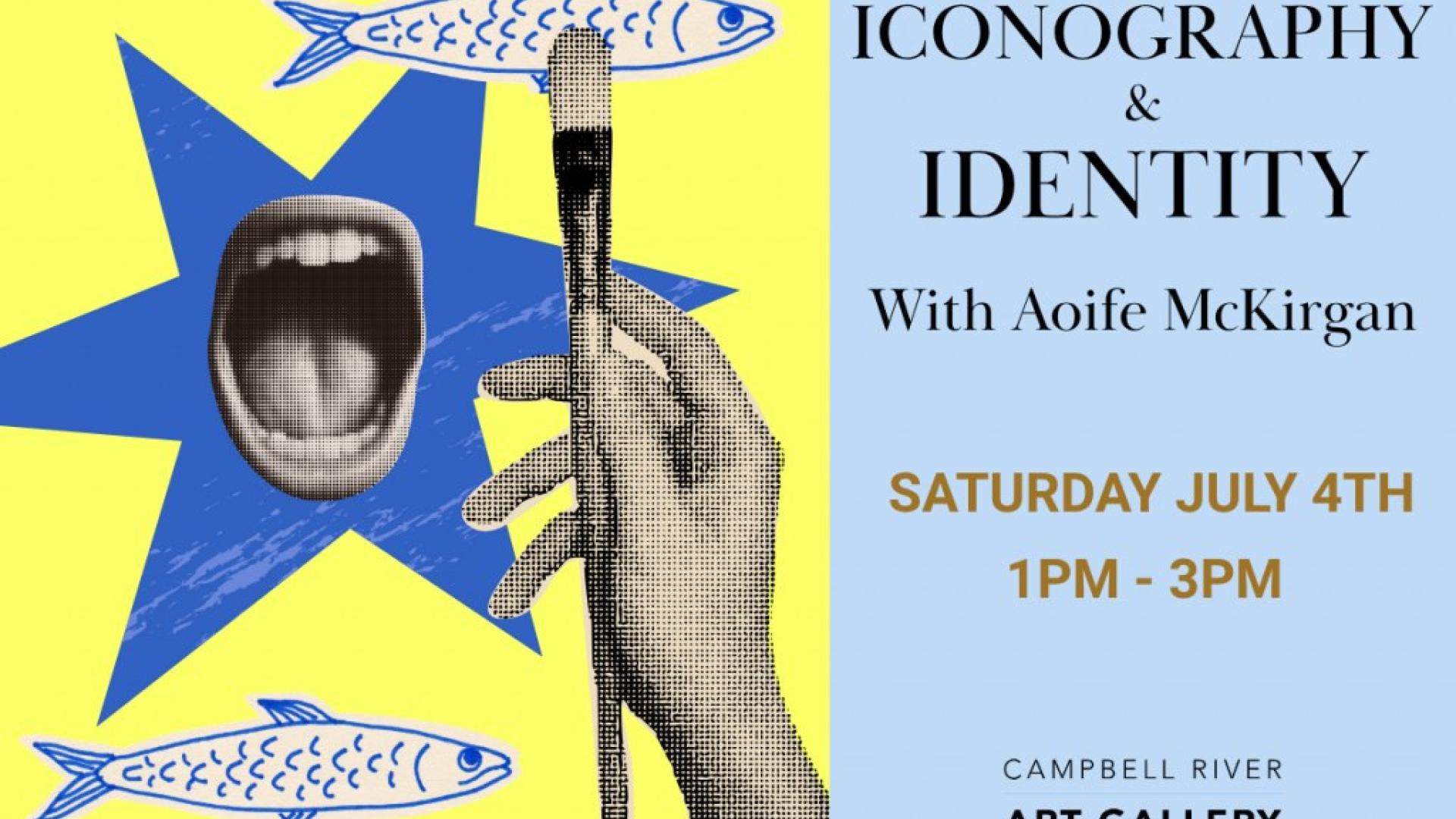 event poster featuring a brightly coloured poster with a pop-art theme, fish and a paintbrush