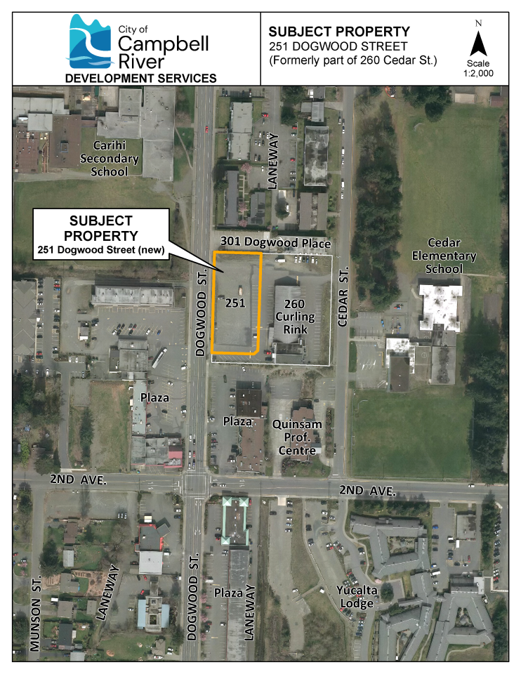 Map of the subject property area behind the curling club.