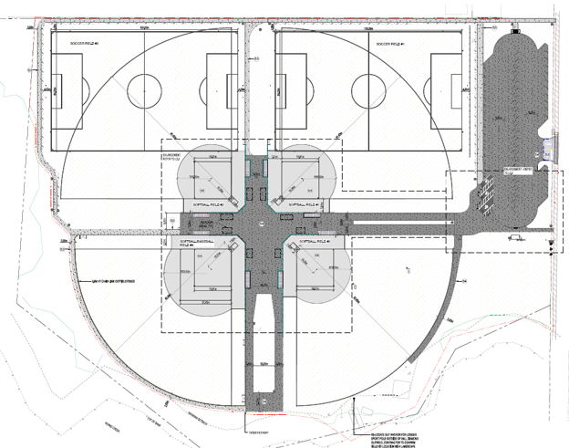 Plan for enhancements to Nunns Creek Park in Campbell River, British Columbia, including softball fields, soccer fields and more.
