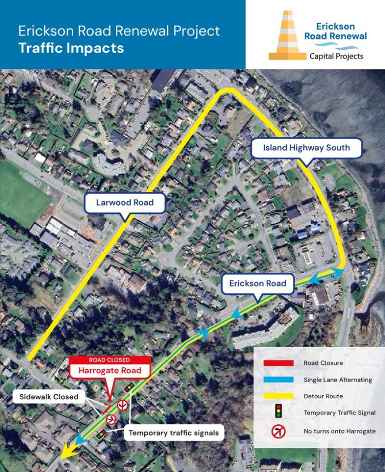 Map of closures on Harrogate Road and Erickson Road from August 17 to 21, 2026.
