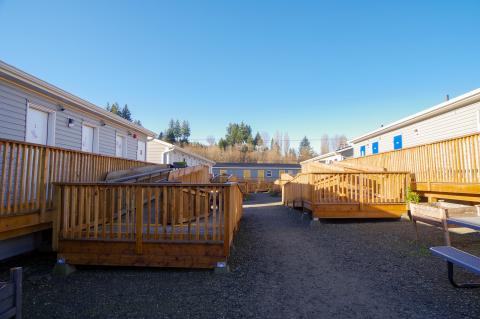 Housing units at Homewood, a temporary housing initiative.