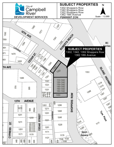 Map of 1302/1342/1352 Shoppers Row and 1362 16th Ave