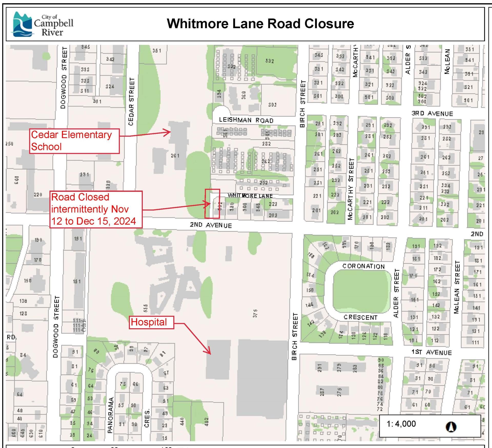 Map showing Whitmore Lane road closure and surrounding streets.