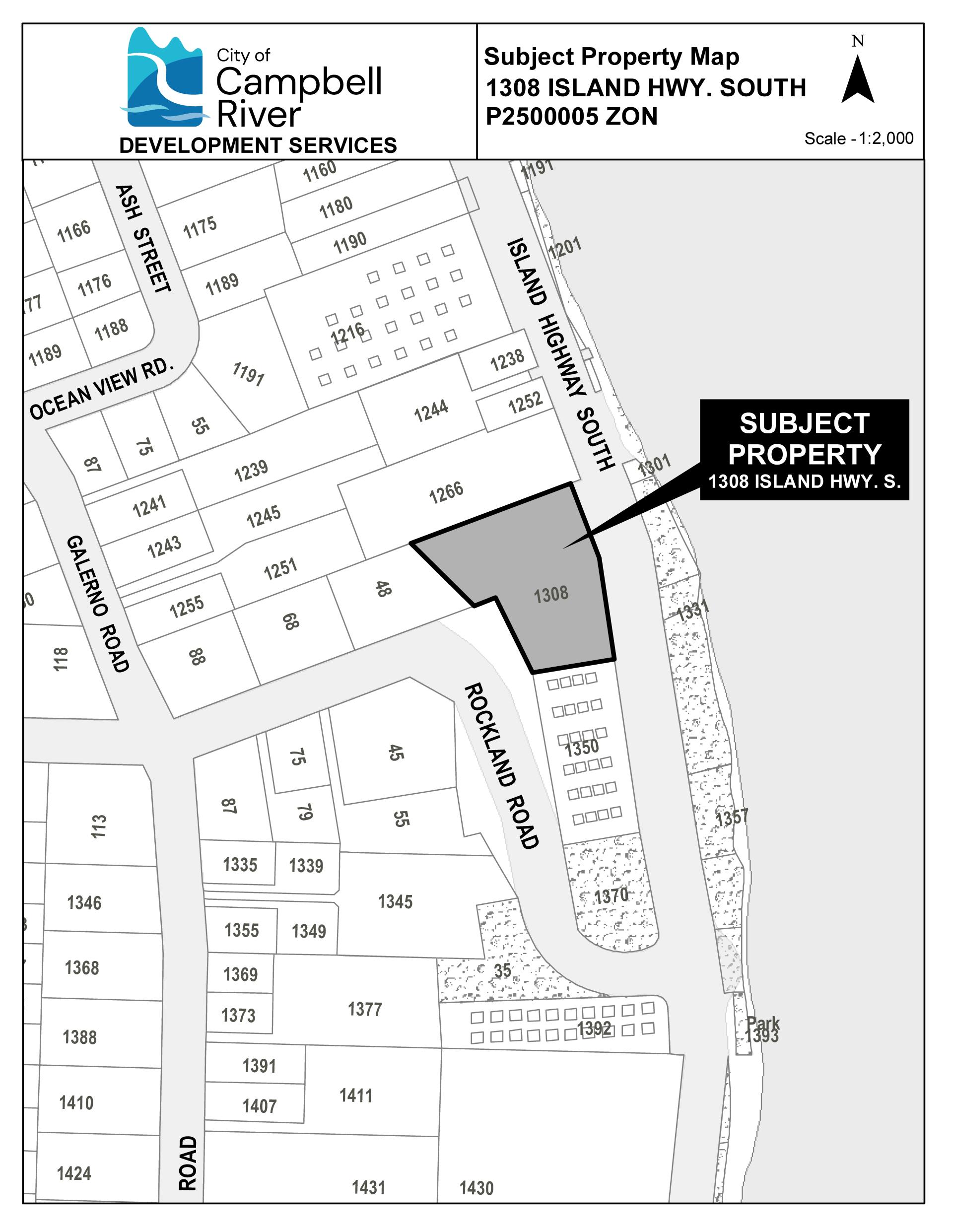 Map of subject property located at 1308 Island Highway South.
