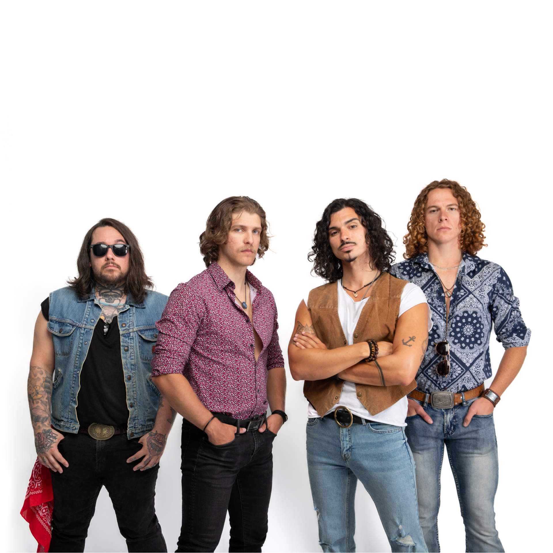 The four members of the band Quadra Sound pose together in front of a white background. The photo was provided by Quadra Sound.