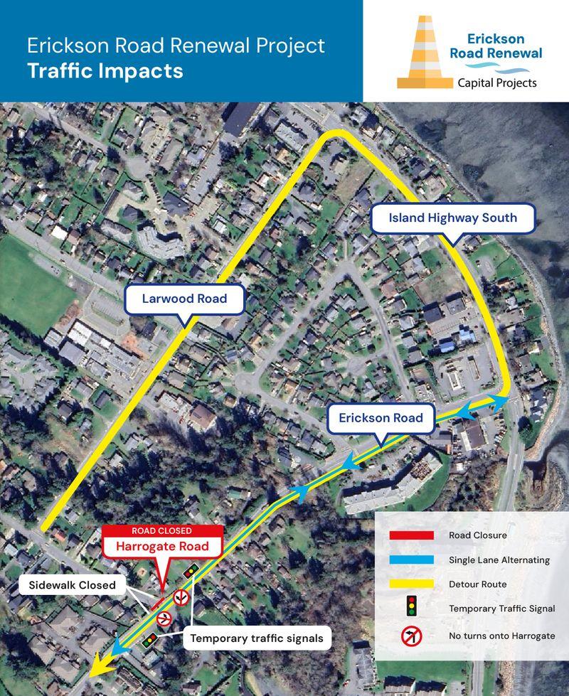 Map of closures on Harrogate Road and Erickson Road from August 17 to 21, 2026.