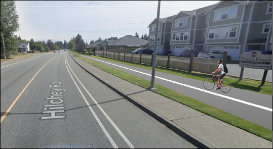 Rendering of a separated, two-way bike lane on Hilchey Road for illustration purposes; it may not be an exact representation of the final bike lane,